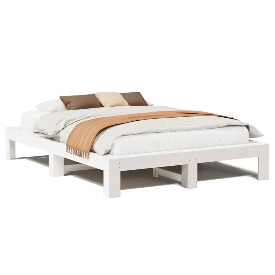 Cadre de lit sans matelas blanc 140x200 cm bois de pin massif - 2