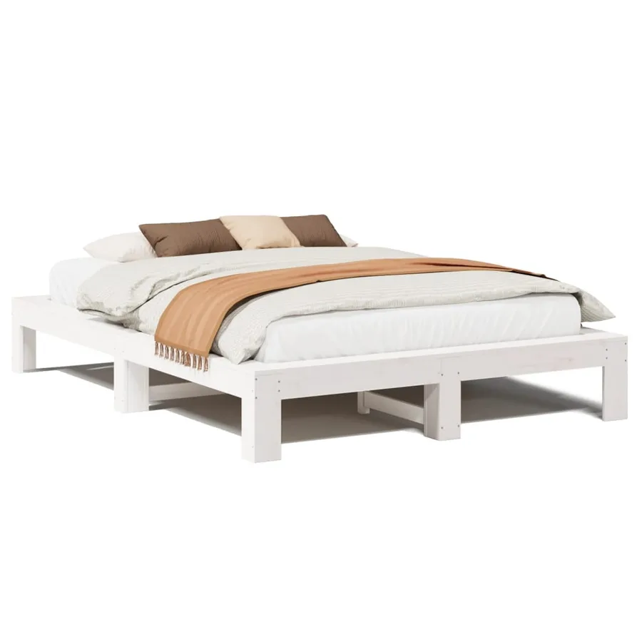 Cadre de lit sans matelas blanc 140x190 cm bois de pin massif - 2