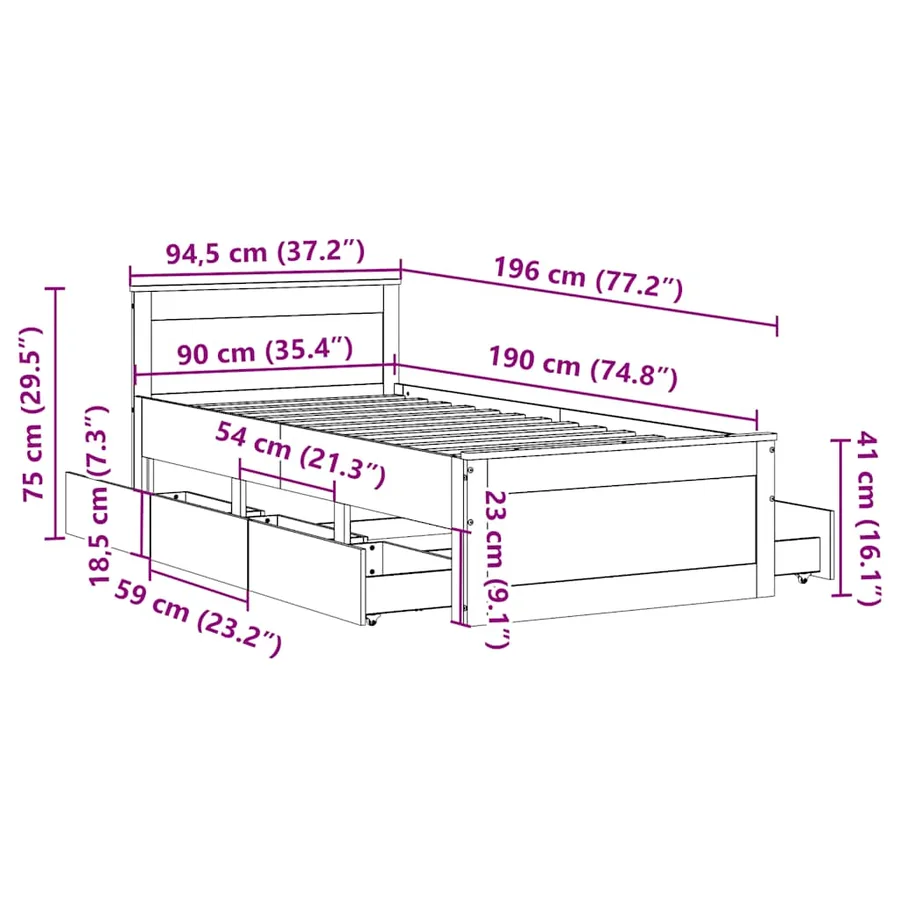 Cadre de lit sans matelas avec tête de lit 90x190 cm pin massif - 13