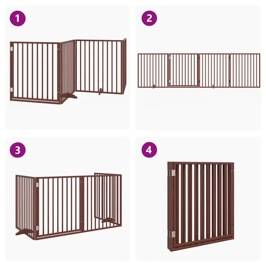Porte pour chien pliable à 4 panneaux, marron, 320 cm, bois de peuplier - 7