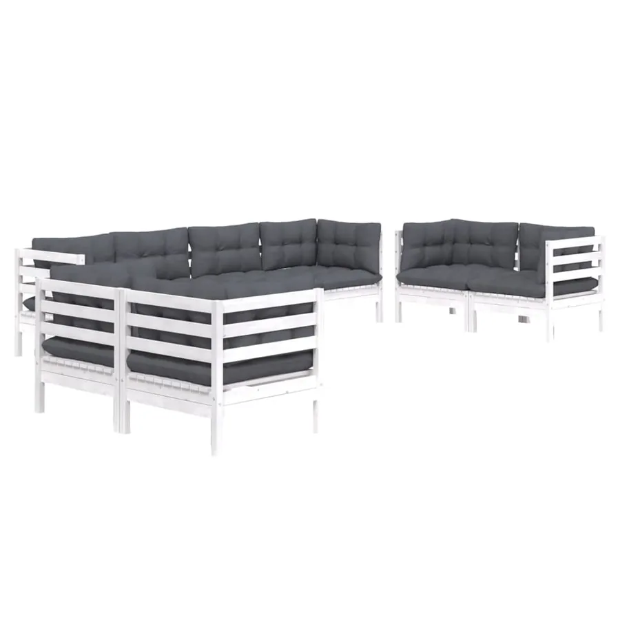 Salon de jardin 8 pcs avec coussins bois de pin massif - 3