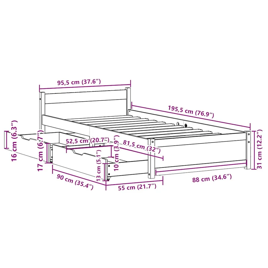 Cadre de lit sans matelas 90x190 cm bois de pin massif - 12