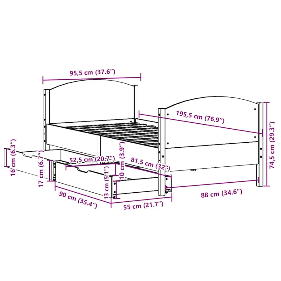 Cadre de lit sans matelas 90x190 cm bois de pin massif - 12