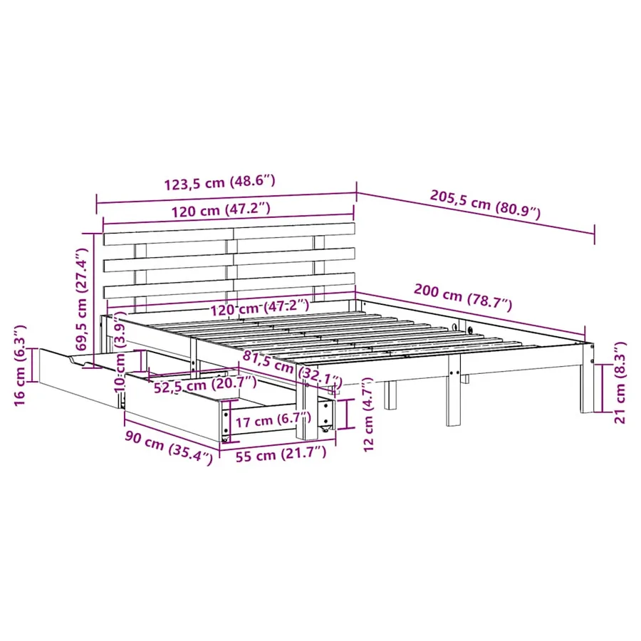 Cadre de lit avec tiroirs sans matelas 120x200 cm - 11