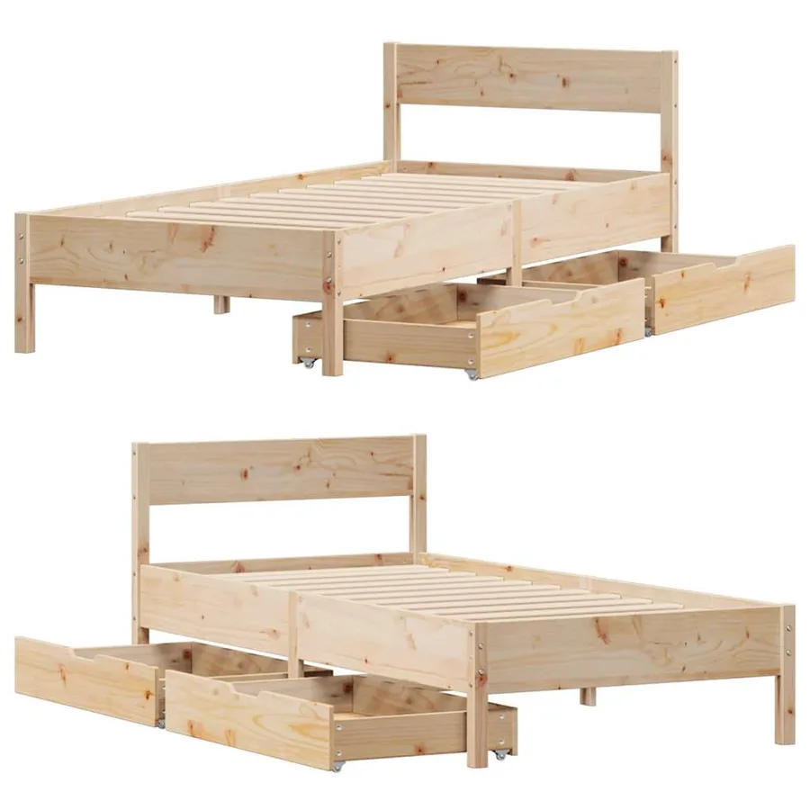 Cadre de lit sans matelas 75x190 cm bois de pin massif - 9