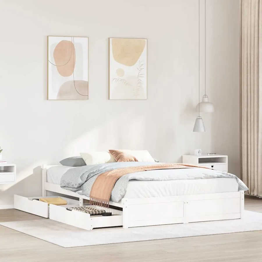 Cadre de lit sans matelas blanc 140x190 cm bois de pin massif