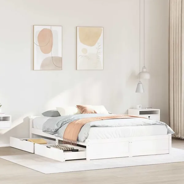 Cadre de lit sans matelas blanc 140x190 cm bois de pin massif