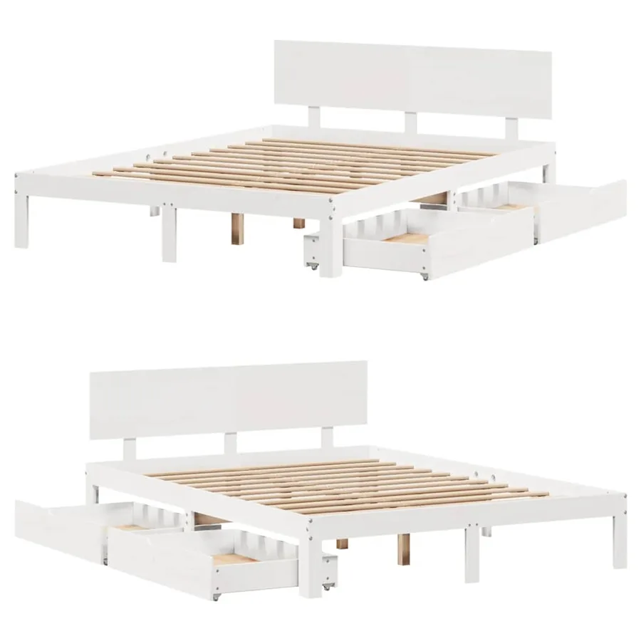 Cadre de lit avec tiroirs sans matelas blanc 140x200 cm - 9