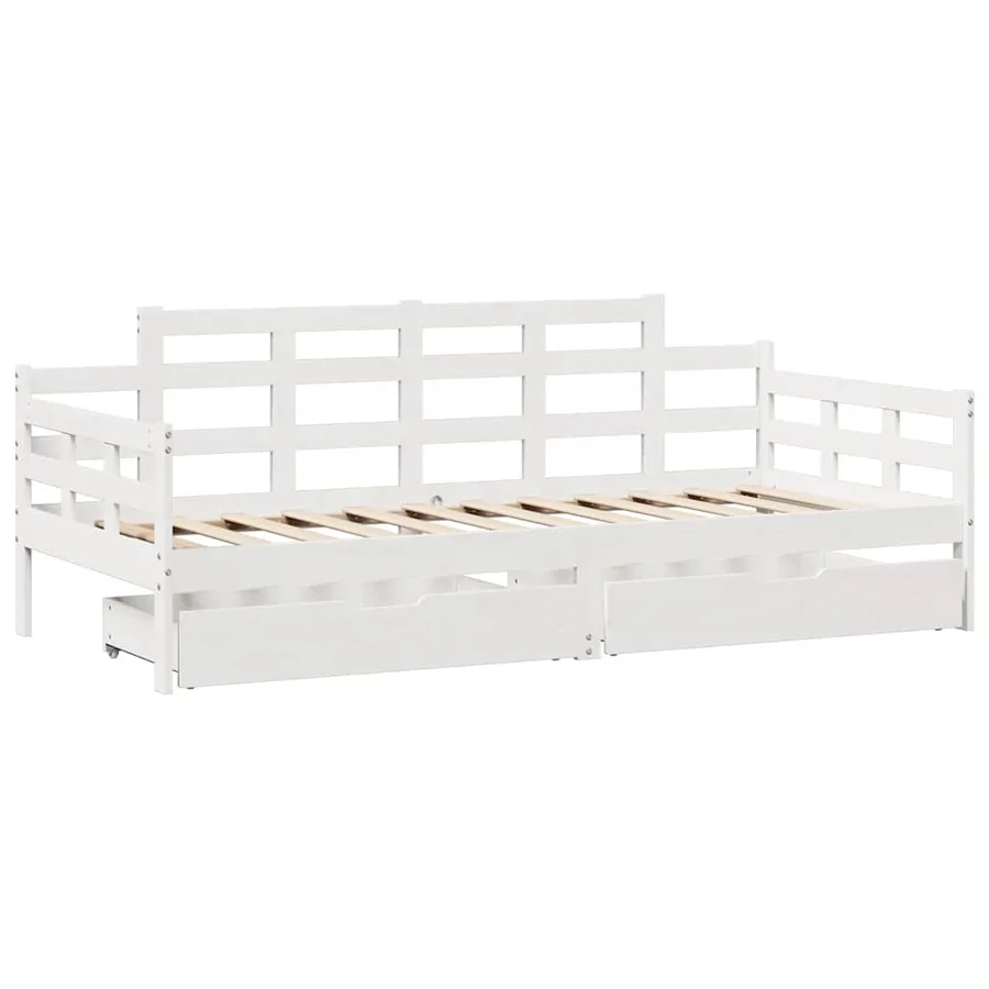 Lit de jour et tiroirs sans matelas blanc 90x190 cm bois massif - 3