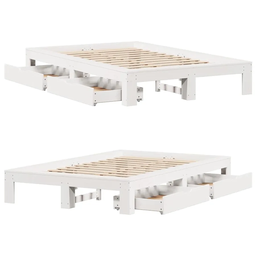 Cadre de lit sans matelas blanc 120x190 cm bois de pin massif - 9