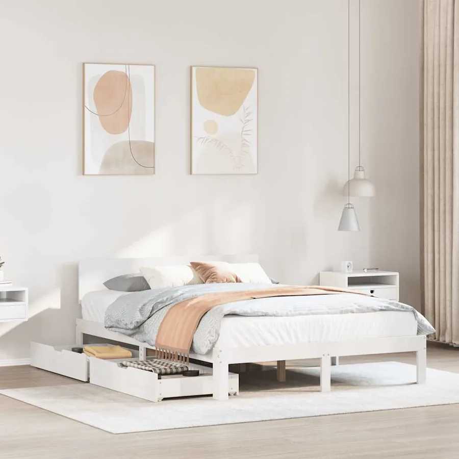 Cadre de lit avec tiroirs sans matelas blanc 150x200 cm