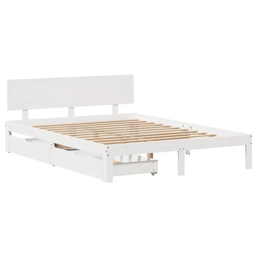 Cadre de lit avec tiroirs sans matelas blanc 150x200 cm - 3