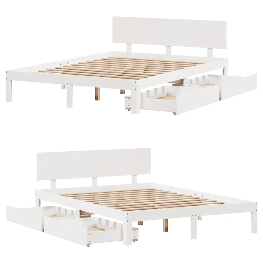 Cadre de lit avec tiroirs sans matelas blanc 150x200 cm - 9