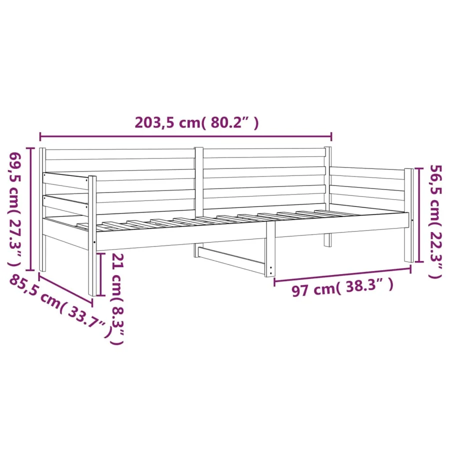 Lit de jour sans matelas 80x200 cm bois de pin massif - 9