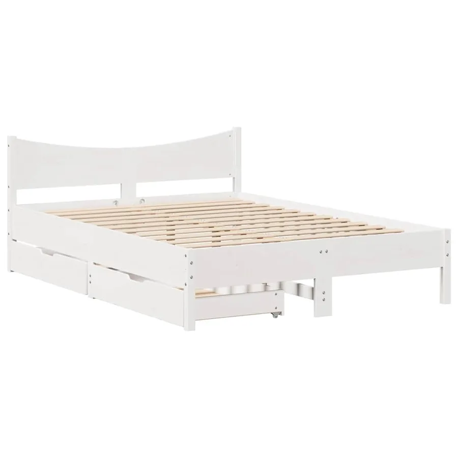 Cadre de lit avec tiroirs blanc 140x190 cm bois de pin massif - 2