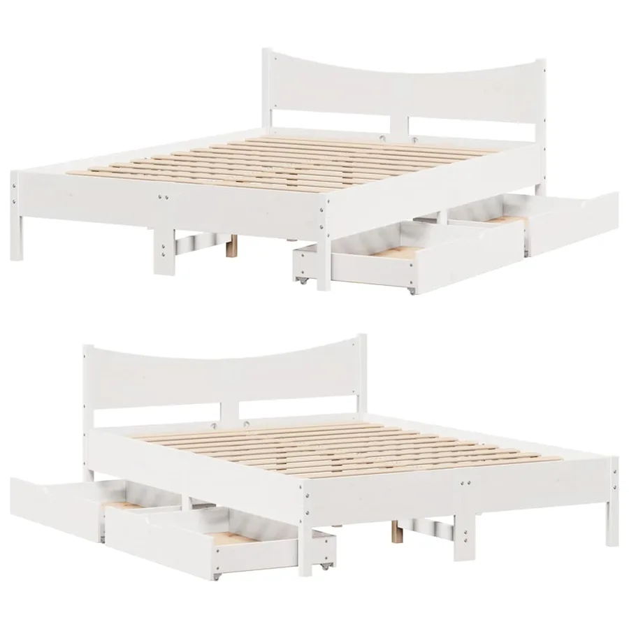 Cadre de lit avec tiroirs blanc 140x190 cm bois de pin massif - 8