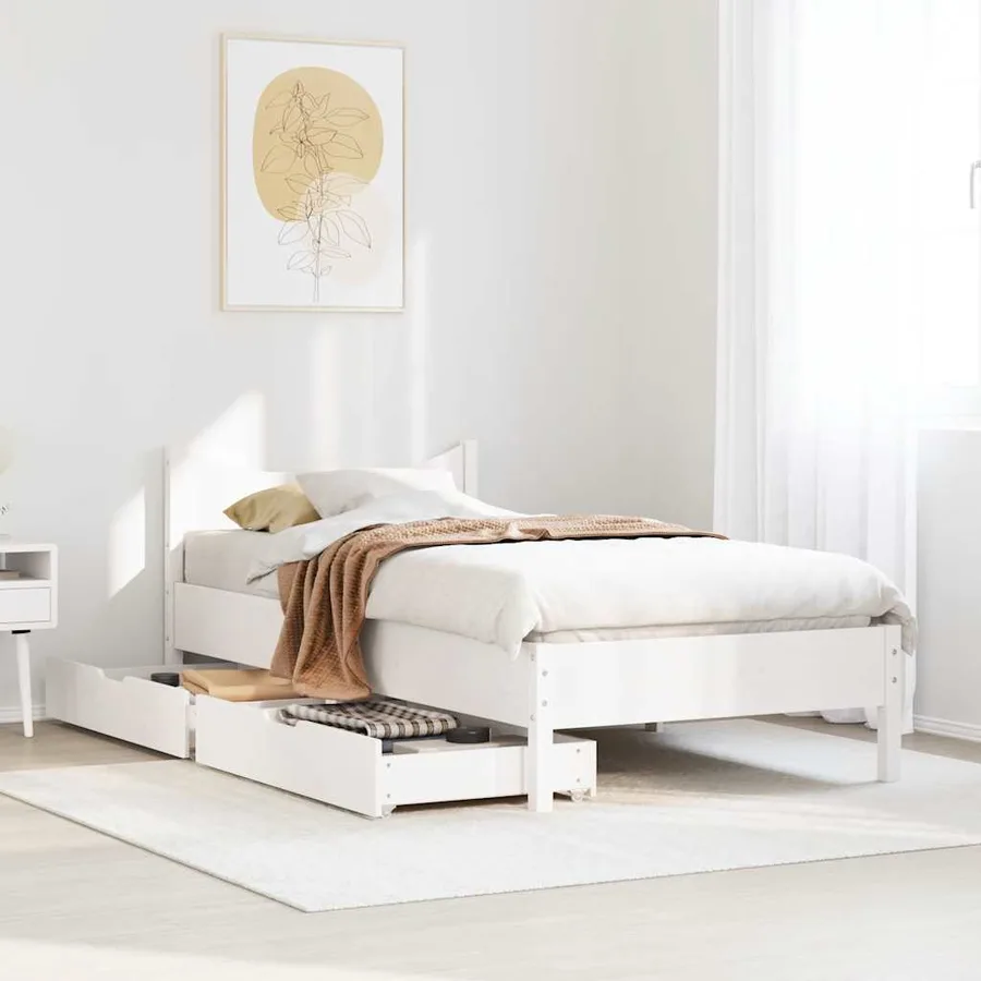 Cadre de lit avec tiroirs blanc 75x190 cm bois de pin massif - 3