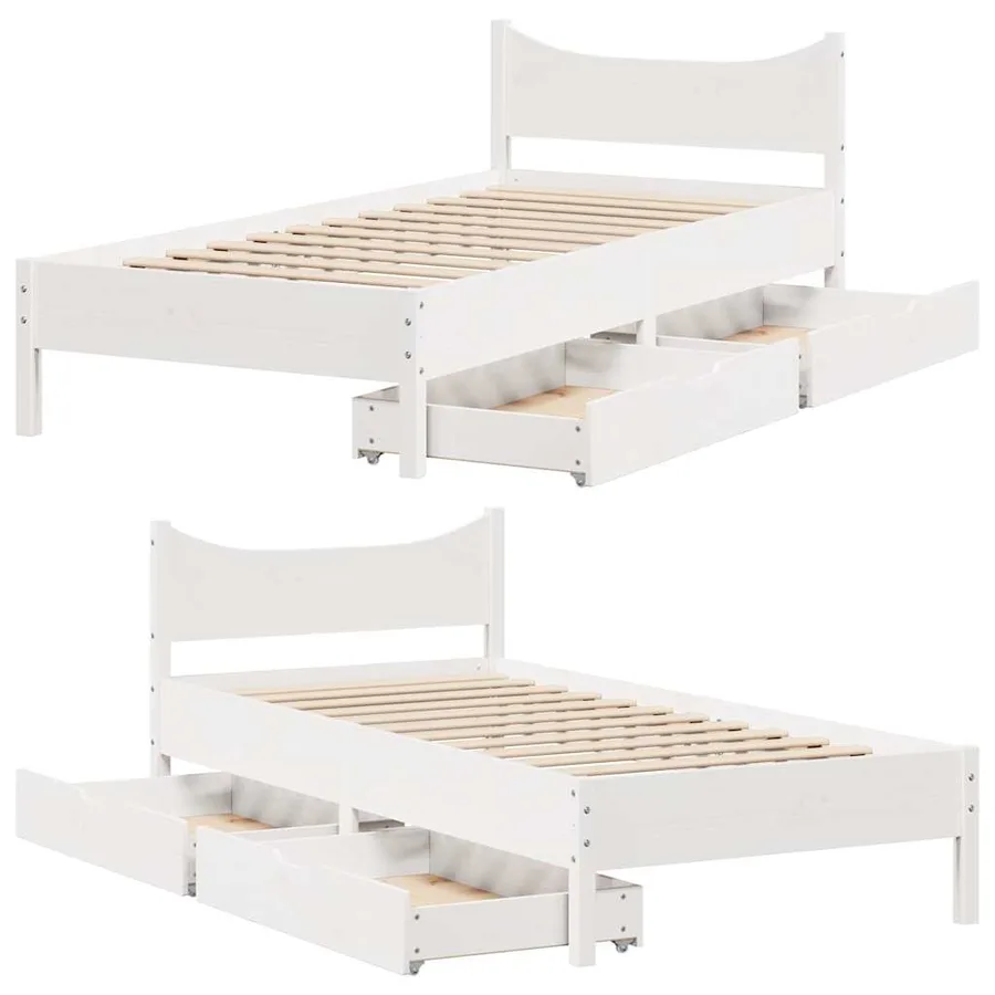 Cadre de lit avec tiroirs blanc 75x190 cm bois de pin massif - 9