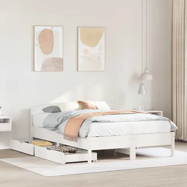 Cadre de lit sans matelas blanc 135x190 cm bois de pin massif