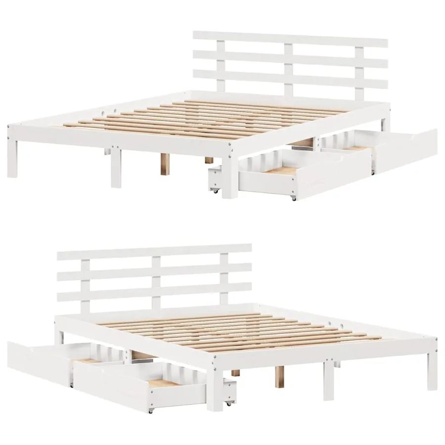 Cadre de lit avec tiroirs sans matelas blanc 160x200 cm - 9
