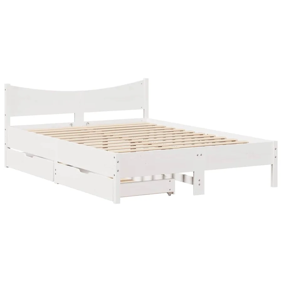 Cadre de lit avec tiroirs blanc 120x190 cm bois pin massif - 2
