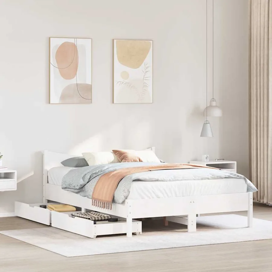 Cadre de lit avec tiroirs blanc 120x190 cm bois pin massif - 3
