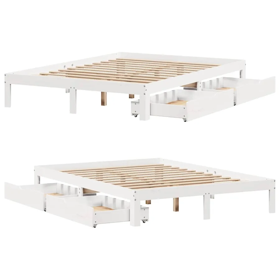 Cadre de lit avec tiroirs sans matelas blanc 160x200 cm - 9