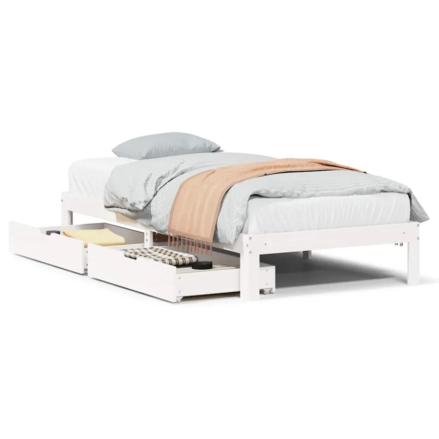 Cadre de lit avec tiroirs sans matelas blanc 100x200 cm - 2