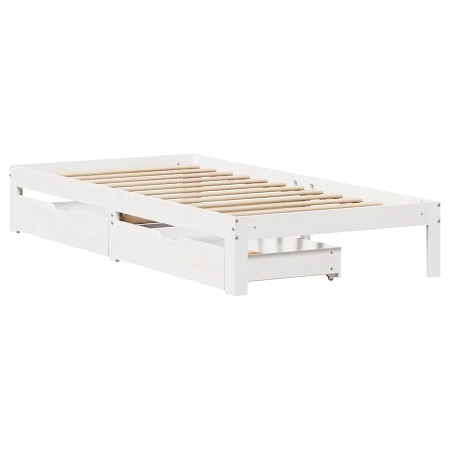 Cadre de lit avec tiroirs sans matelas blanc 100x200 cm - 3