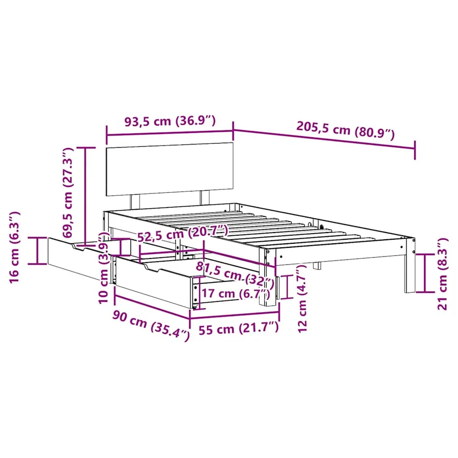 Cadre de lit avec tiroirs sans matelas blanc 90x200 cm - 11