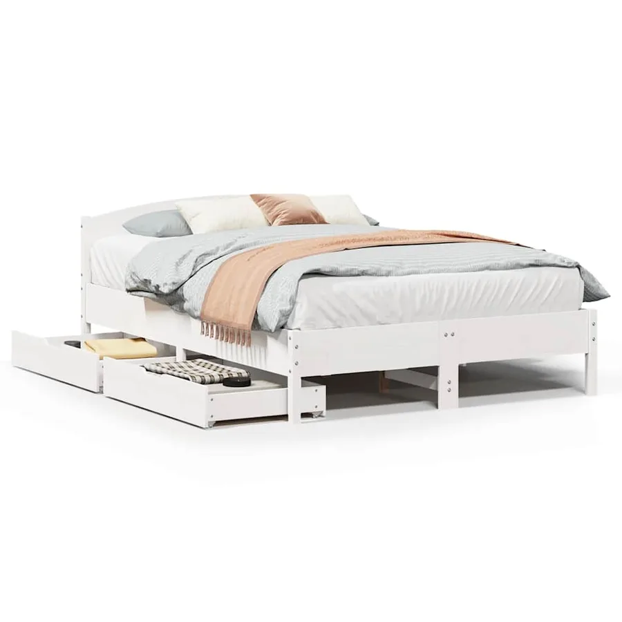 Cadre de lit sans matelas blanc 120x190 cm bois de pin massif - 2