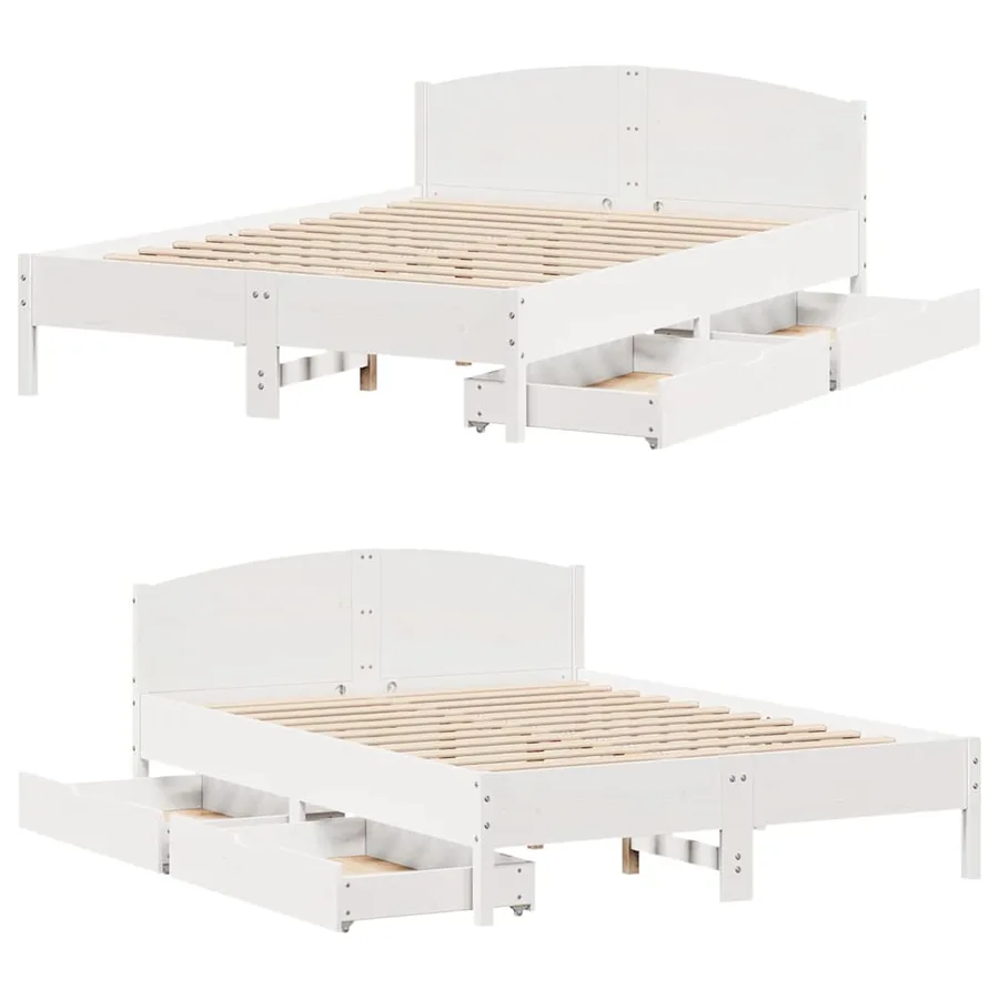 Cadre de lit sans matelas blanc 120x190 cm bois de pin massif - 9