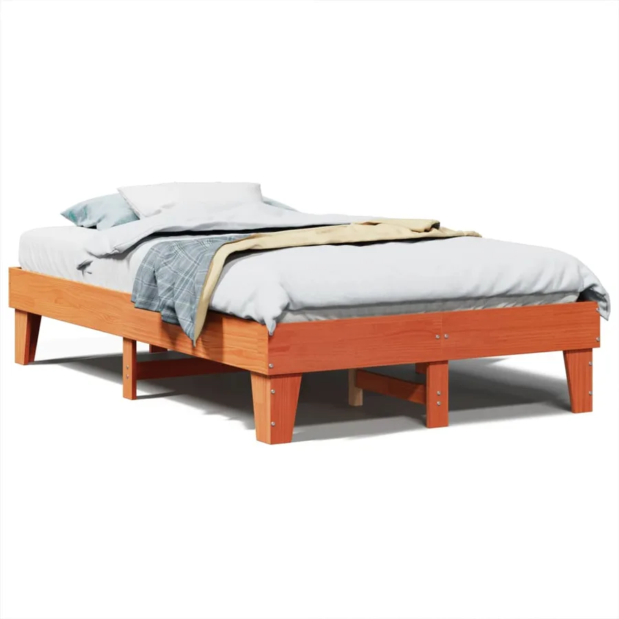 Cadre de lit sans matelas cire marron 135x190cm bois pin massif - 2