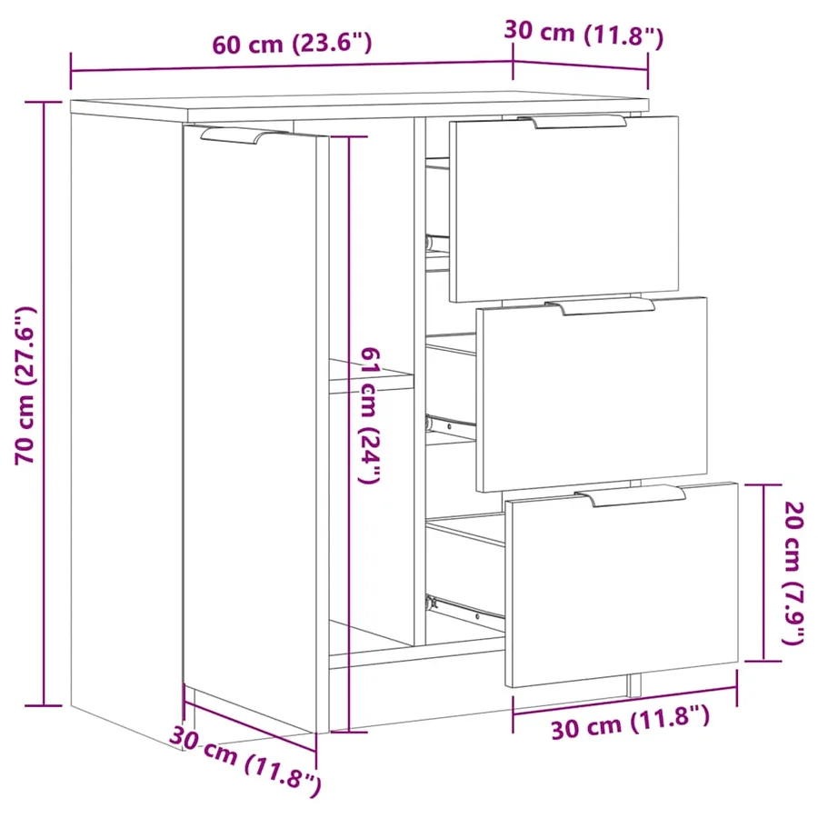 Buffet chêne artisanal 60x30x70 cm bois d'ingénierie - 11