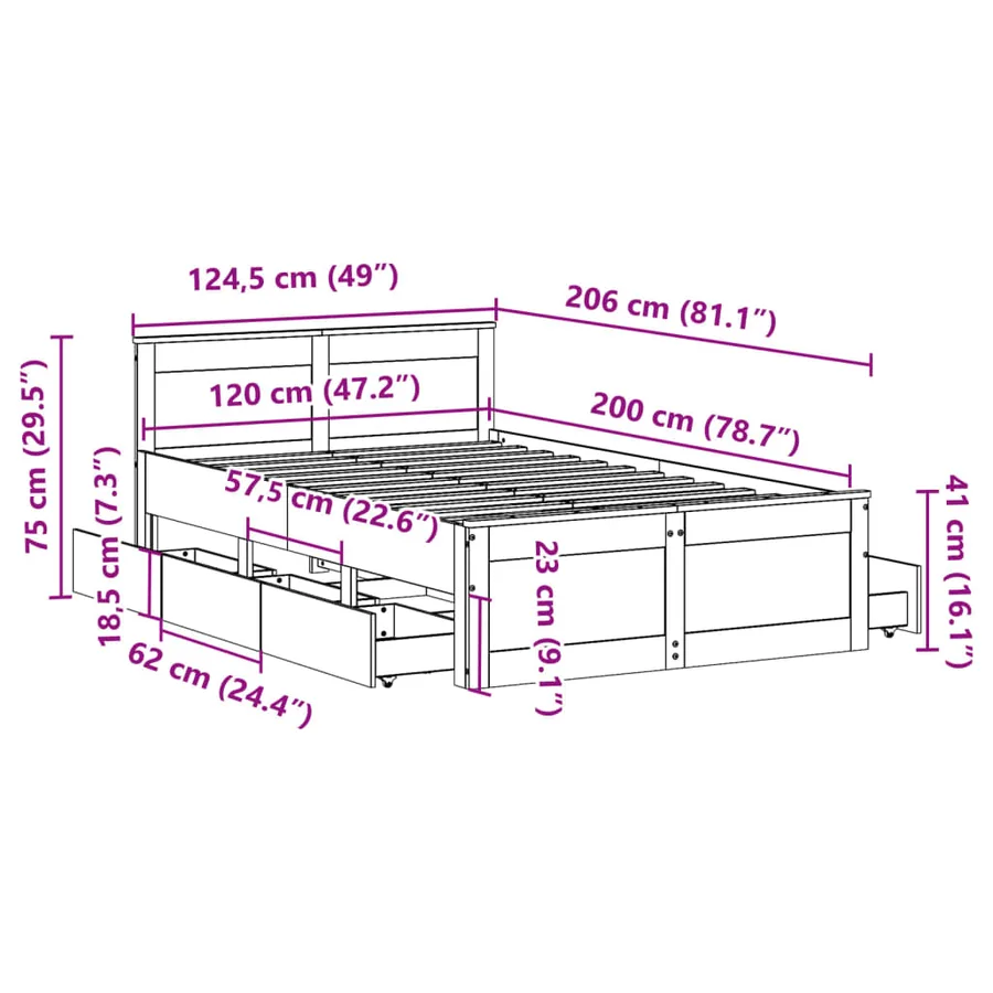 Cadre de lit sans matelas avec tête de lit brun cire 120x200 cm - 13