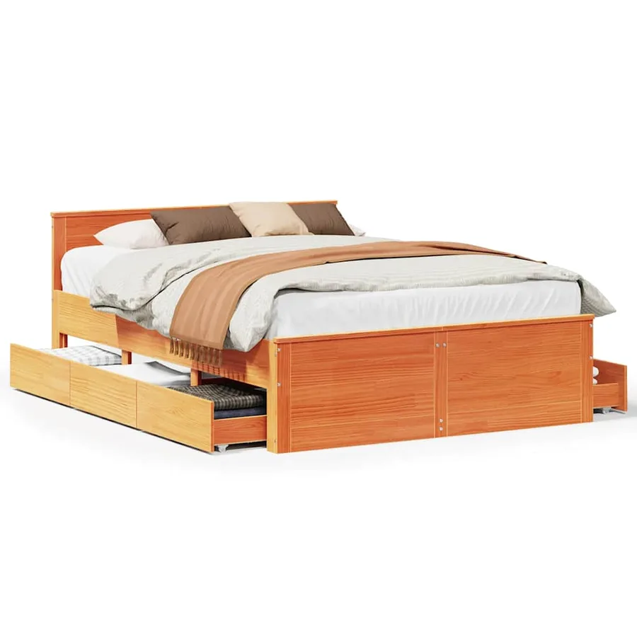 Cadre de lit sans matelas avec tête de lit brun cire 140x190 cm - 2