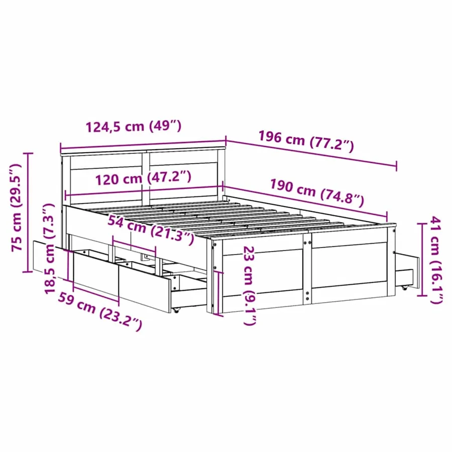 Cadre de lit sans matelas avec tête de lit brun cire 120x190 cm - 13