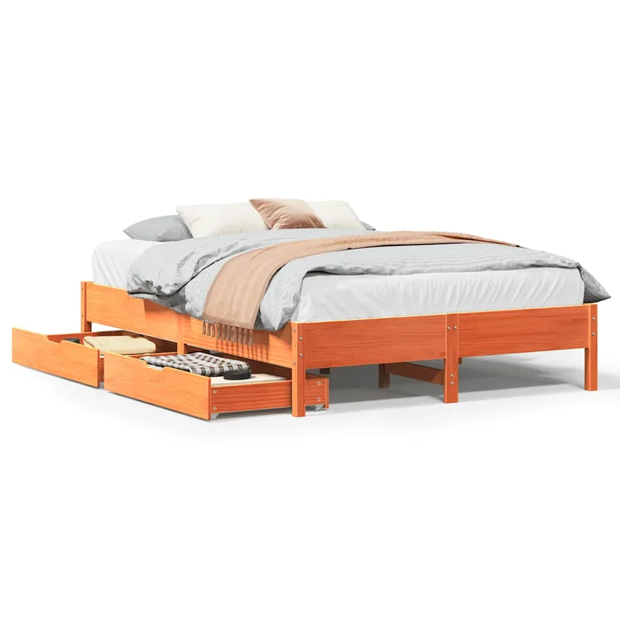 Cadre de lit sans matelas cire marron 135x190cm bois pin massif - 2
