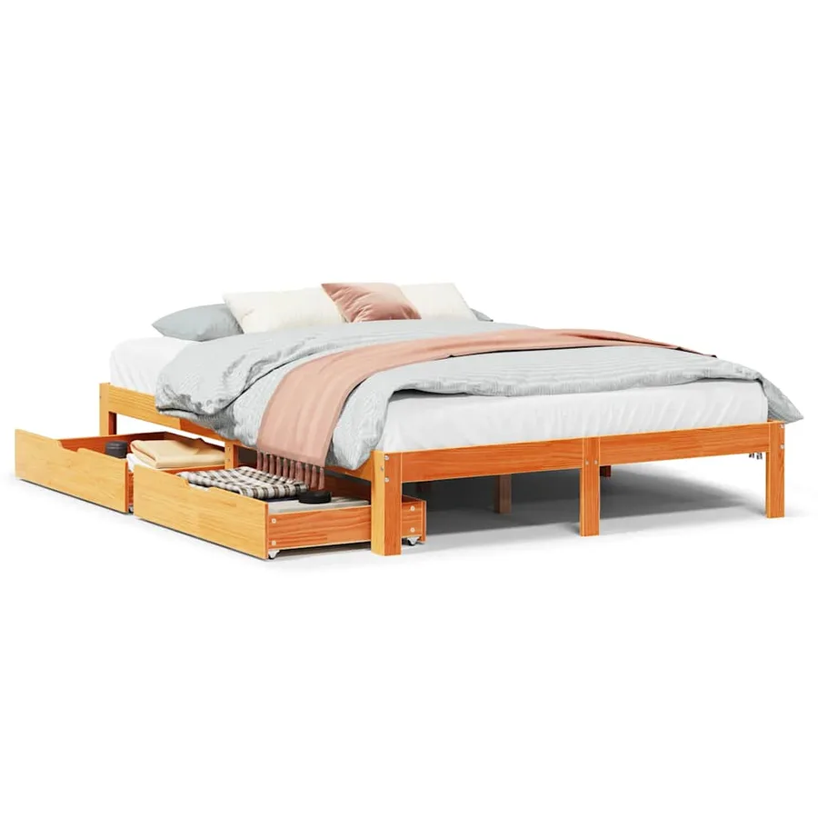 Cadre de lit avec tiroirs sans matelas cire marron 140x200 cm - 2