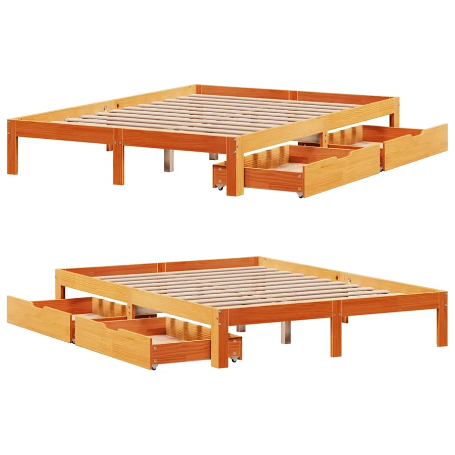 Cadre de lit avec tiroirs sans matelas cire marron 140x200 cm - 9