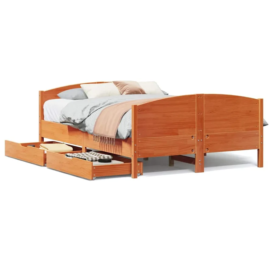 Cadre de lit sans matelas cire marron 135x190cm bois pin massif - 2