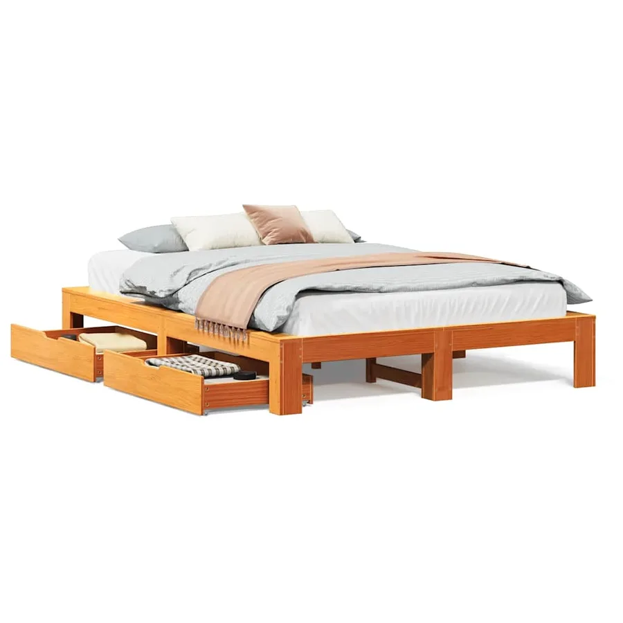 Cadre de lit sans matelas cire marron 140x190cm bois pin massif - 2