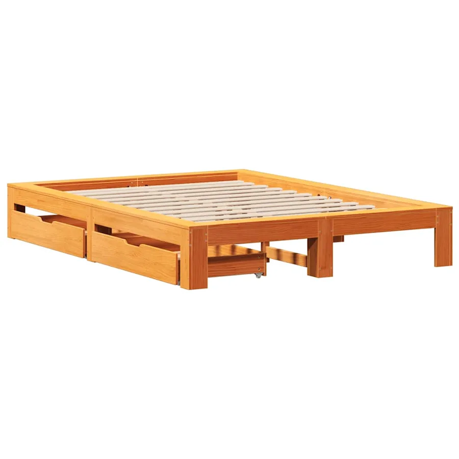 Cadre de lit sans matelas cire marron 140x190cm bois pin massif - 3