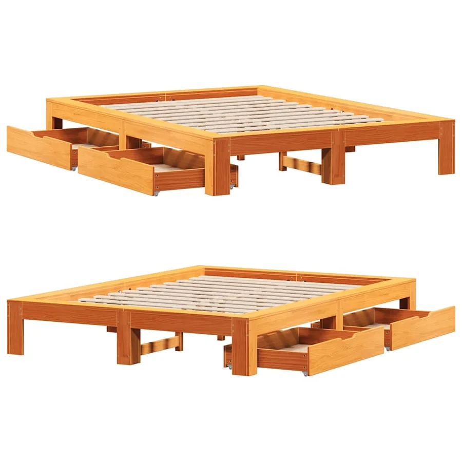 Cadre de lit sans matelas cire marron 140x190cm bois pin massif - 9