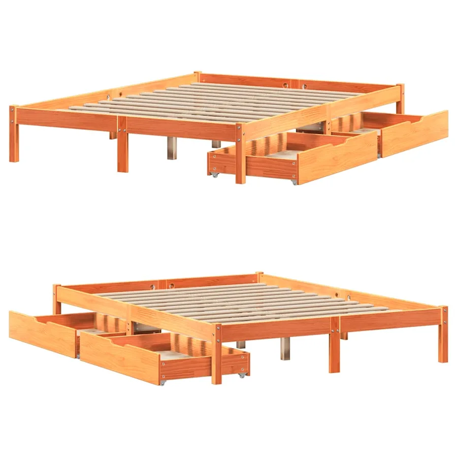 Cadre de lit sans matelas cire marron 135x190cm bois pin massif - 9