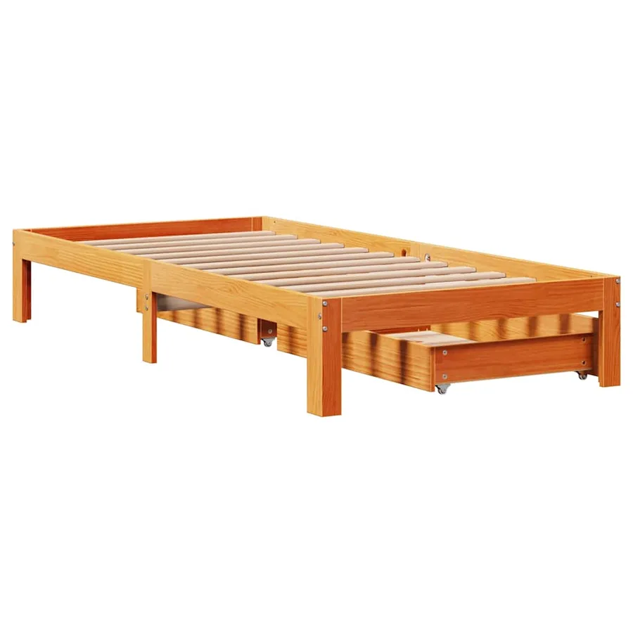 Cadre de lit avec tiroirs sans matelas cire marron 100x200 cm - 8