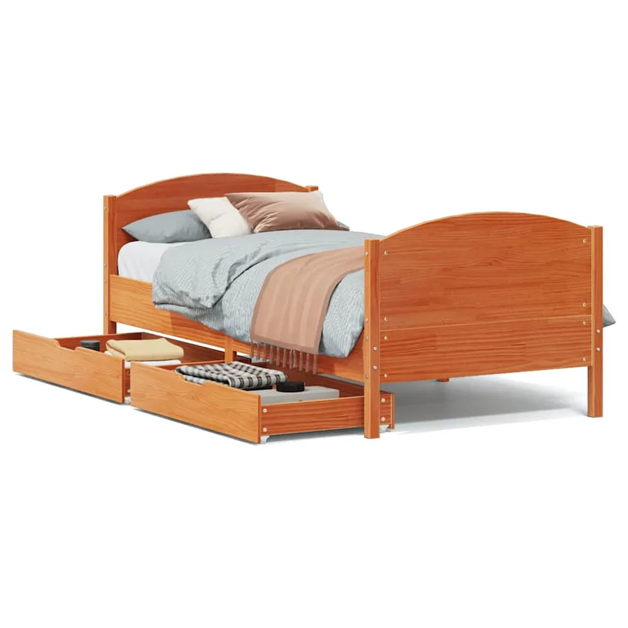 Cadre de lit sans matelas cire marron 75x190 cm bois pin massif - 2