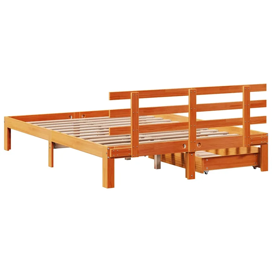 Cadre de lit avec tiroirs sans matelas cire marron 150x200 cm - 8