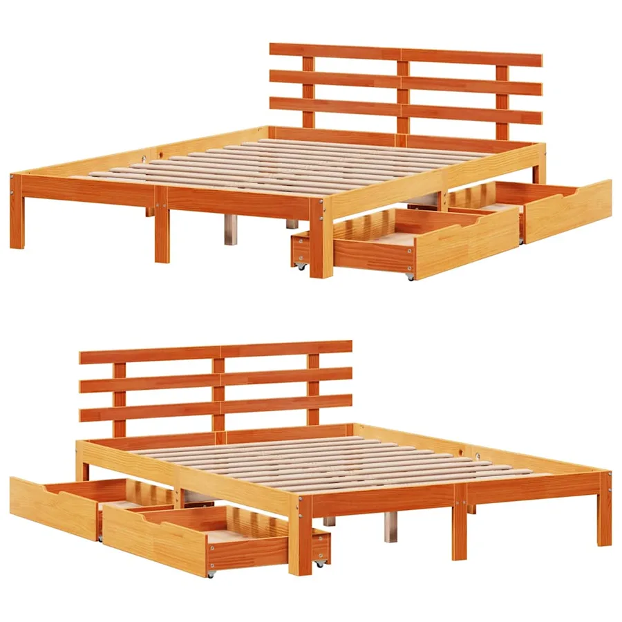 Cadre de lit avec tiroirs sans matelas cire marron 150x200 cm - 9
