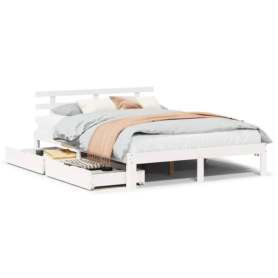 Cadre de lit avec tiroirs sans matelas blanc 135x190 cm - 2